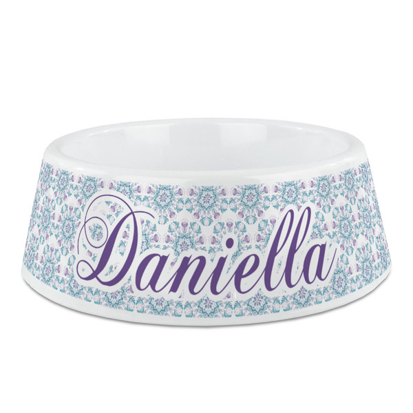 Custom Mandala Floral Plastic Dog Bowl - Medium (Personalized)