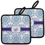 Mandala Floral Pot Holders - Set of 2 w/ Name and Initial