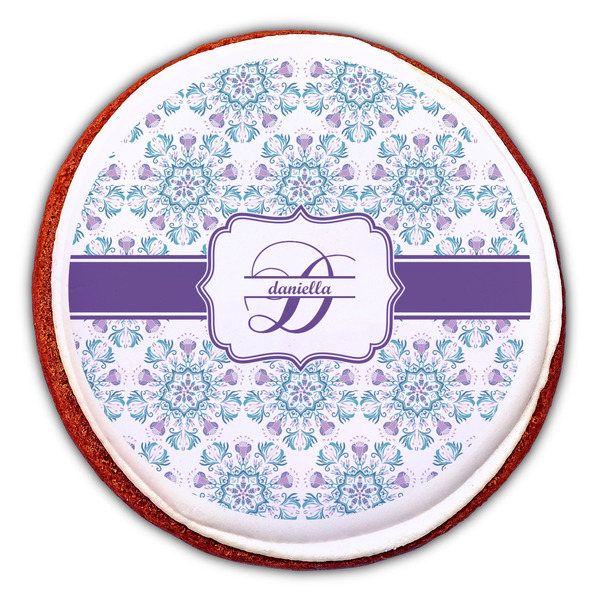 Mandala Floral Printed Icing Circle - Large - On Cookie