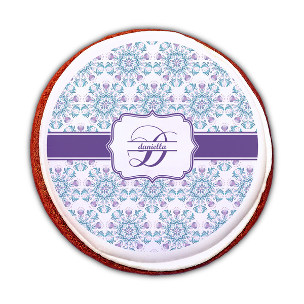 Mandala Floral Printed Icing Circle - Medium - On Cookie