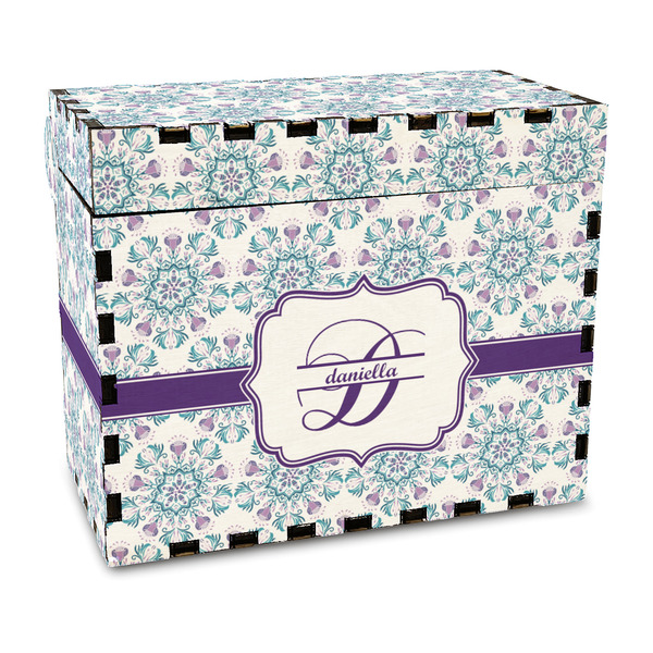 Custom Mandala Floral Wood Recipe Box - Full Color Print (Personalized)