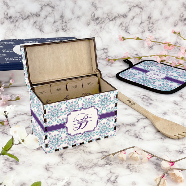 Mandala Floral Recipe Box - Full Color - In Context
