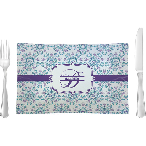 Custom Mandala Floral Rectangular Glass Lunch / Dinner Plate - Single or Set (Personalized)