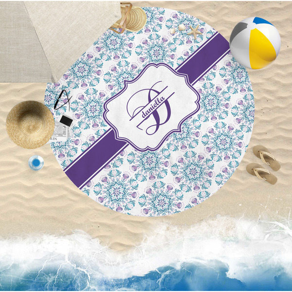 Mandala Floral Round Beach Towel Lifestyle