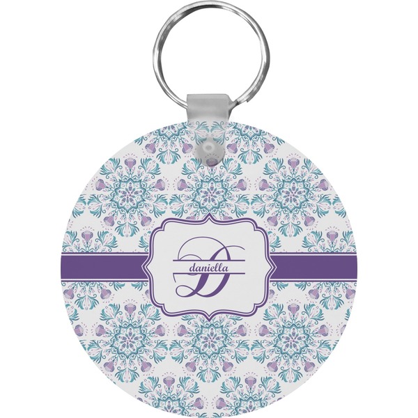 Custom Mandala Floral Round Plastic Keychain (Personalized)