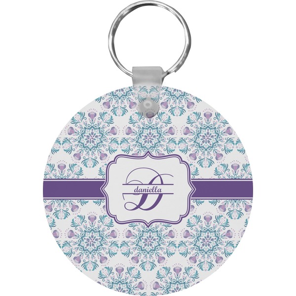 Custom Mandala Floral Round Plastic Keychain (Personalized)