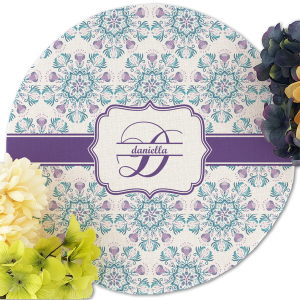 Mandala Floral Round Linen Placemats - Front (w flowers)