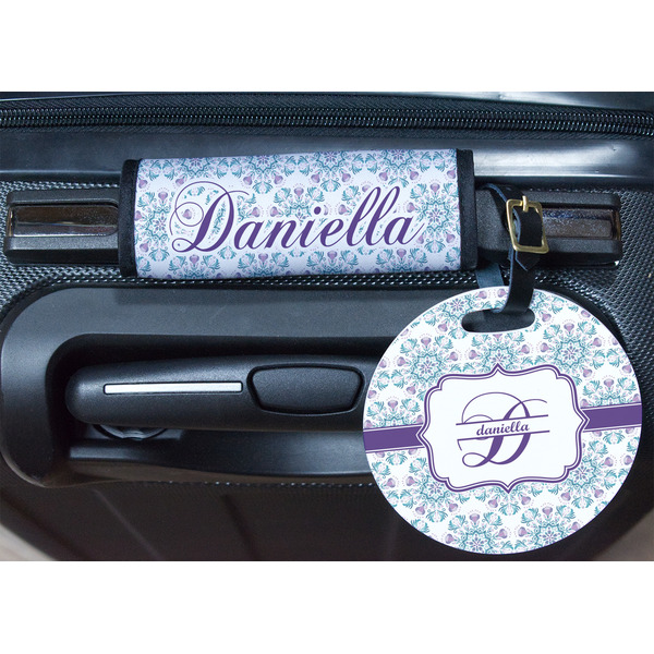 Mandala Floral Round Luggage Tag & Handle Wrap - In Context
