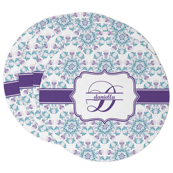 Custom Mandala Floral Round Paper Coasters w/ Name and Initial