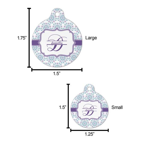 Mandala Floral Round Pet ID Tag - Large - Comparison Scale