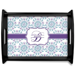 Mandala Floral Black Wooden Tray - Large (Personalized)