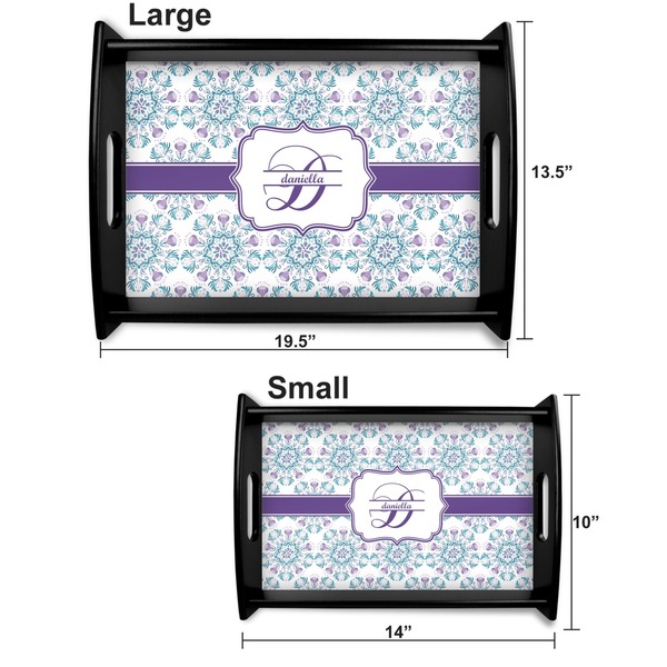 Mandala Floral Serving Tray Black Sizes