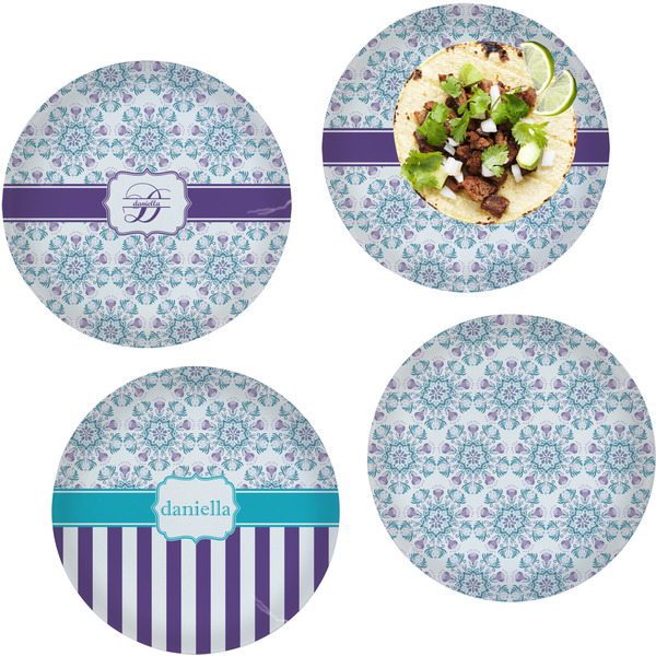 Custom Mandala Floral Set of 4 Glass Lunch / Dinner Plate 10" (Personalized)