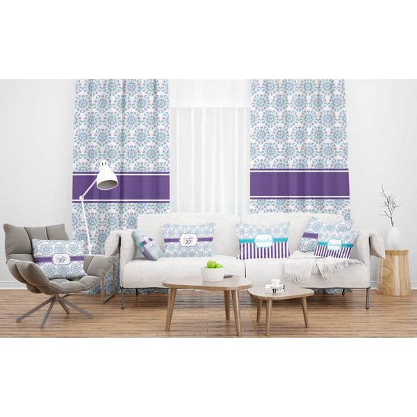 Mandala Floral Sheer and Custom Curtains in Room with Matching Pillows