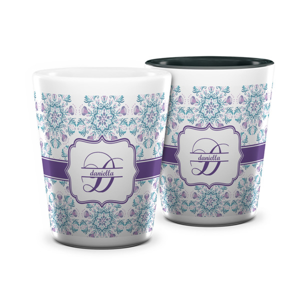 Custom Mandala Floral Ceramic Shot Glass - 1.5 oz (Personalized)