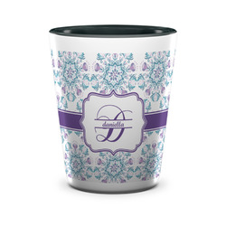 Mandala Floral Ceramic Shot Glass - 1.5 oz - Two Tone - Set of 4 (Personalized)