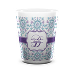 Mandala Floral Ceramic Shot Glass - 1.5 oz - White - Set of 4 (Personalized)