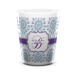 Mandala Floral Ceramic Shot Glass - 1.5 oz - White - Set of 4 (Personalized)