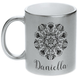 Mandala Floral Metallic Silver Mug (Personalized)