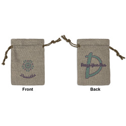 Mandala Floral Small Burlap Gift Bag - Front & Back (Personalized)