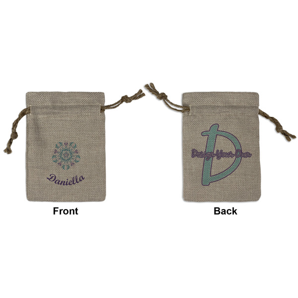 Custom Mandala Floral Small Burlap Gift Bag - Front & Back (Personalized)
