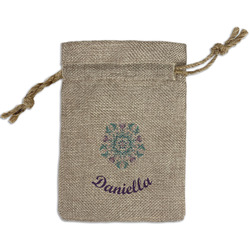 Mandala Floral Small Burlap Gift Bag - Front (Personalized)