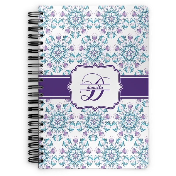 Custom Mandala Floral Spiral Notebook - 7x10 w/ Name and Initial