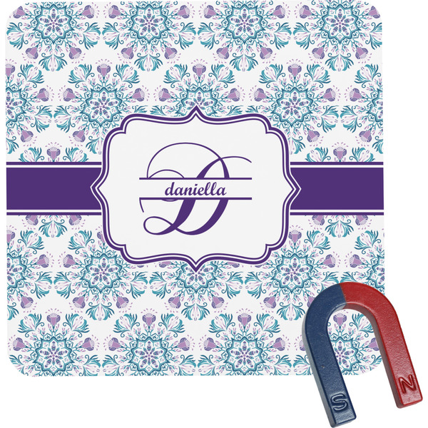 Custom Mandala Floral Square Fridge Magnet (Personalized)