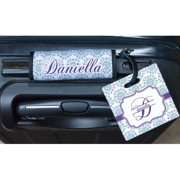 Mandala Floral Square Luggage Tag & Handle Wrap - In Context