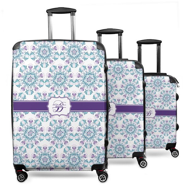 Custom Mandala Floral 3 Piece Luggage Set - 20" Carry On, 24" Medium Checked, 28" Large Checked (Personalized)