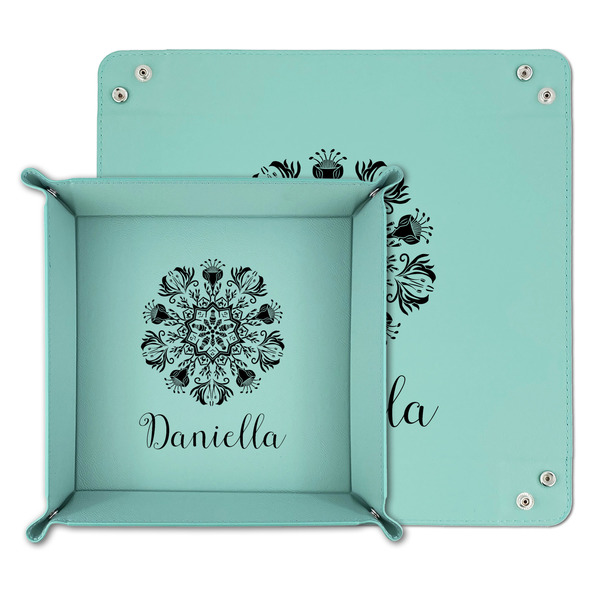 Mandala Floral Teal Faux Leather Valet Trays - PARENT MAIN