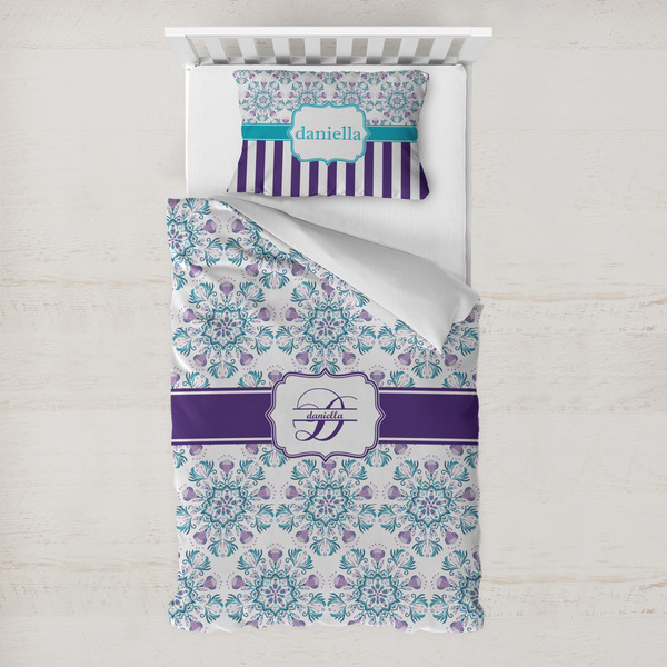 Custom Mandala Floral Toddler Bedding w/ Name and Initial