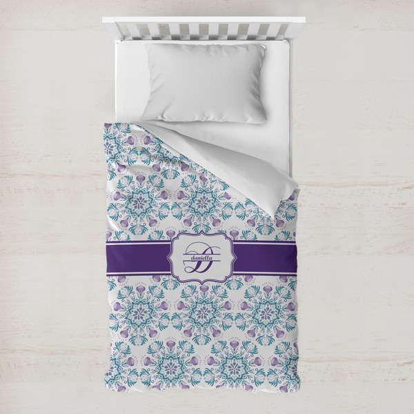 Custom Mandala Floral Toddler Duvet Cover w/ Name and Initial