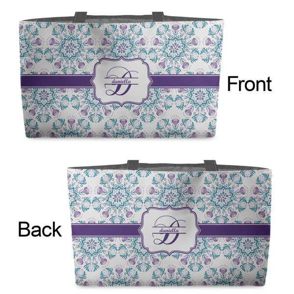 Mandala Floral Tote w/Black Handles - Front & Back Views