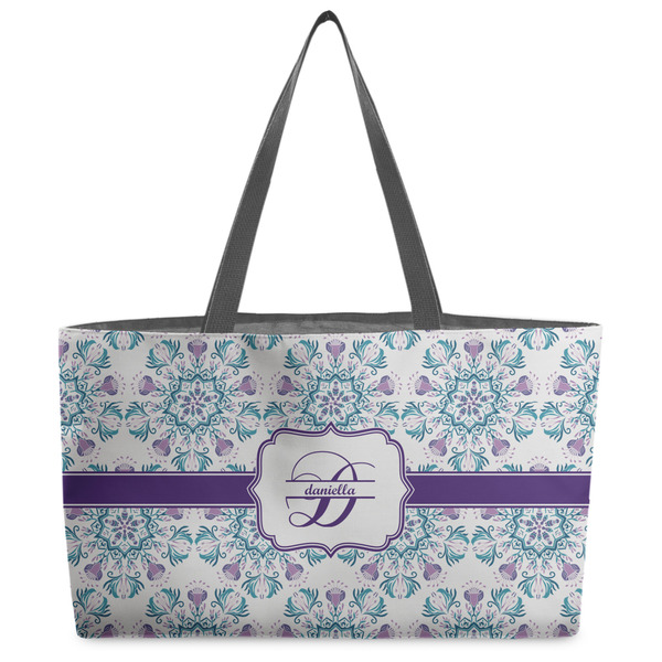 Custom Mandala Floral Beach Totes Bag - w/ Black Handles (Personalized)