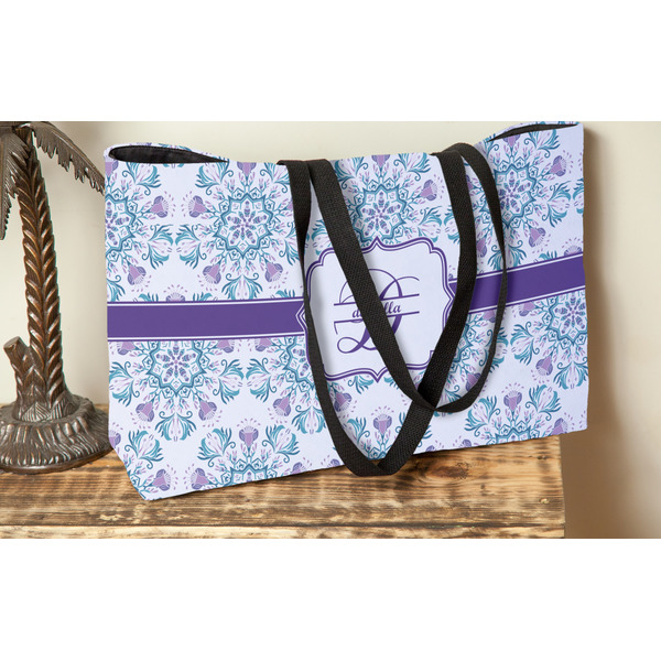 Mandala Floral Tote w/Black Handles - Lifestyle View