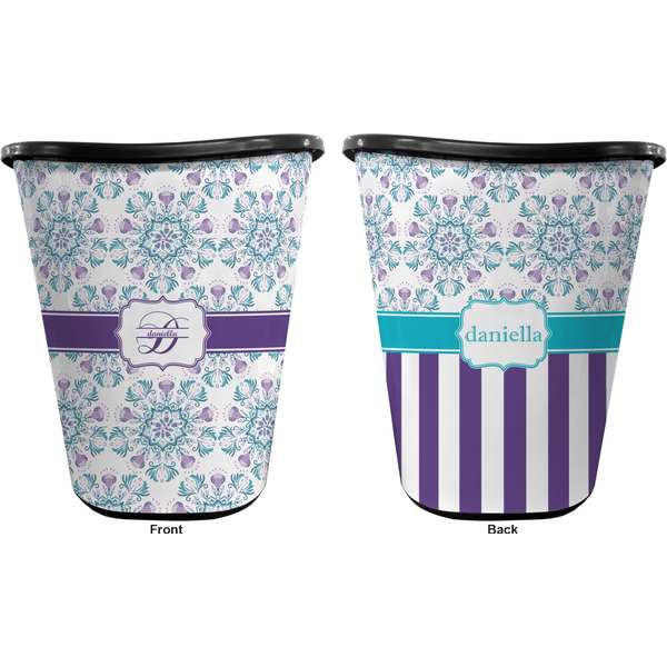 Mandala Floral Trash Can Black - Front and Back - Apvl
