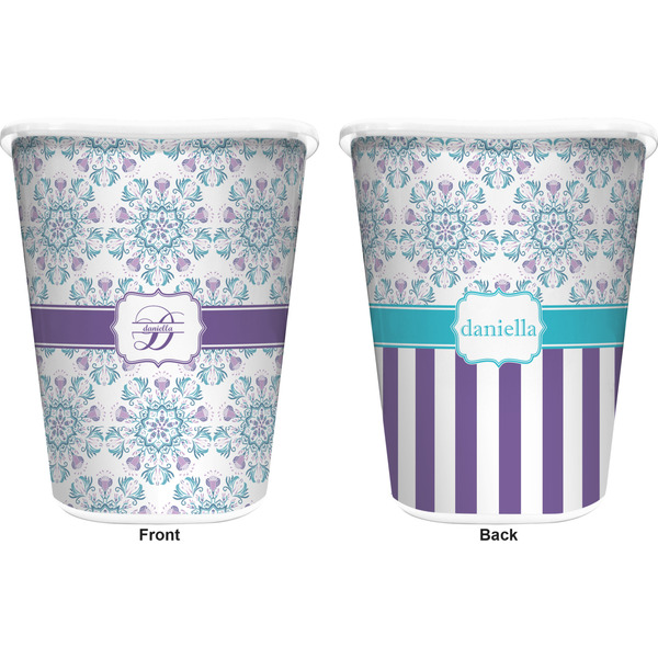 Mandala Floral Trash Can White - Front and Back - Apvl