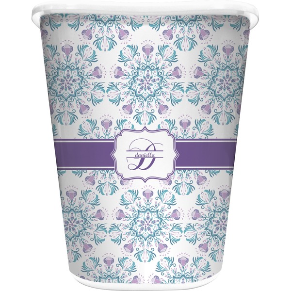Custom Mandala Floral Waste Basket - Double Sided (White) (Personalized)