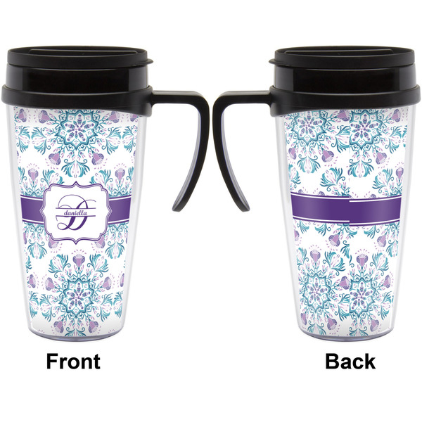 Mandala Floral Travel Mug with Black Handle - Approval