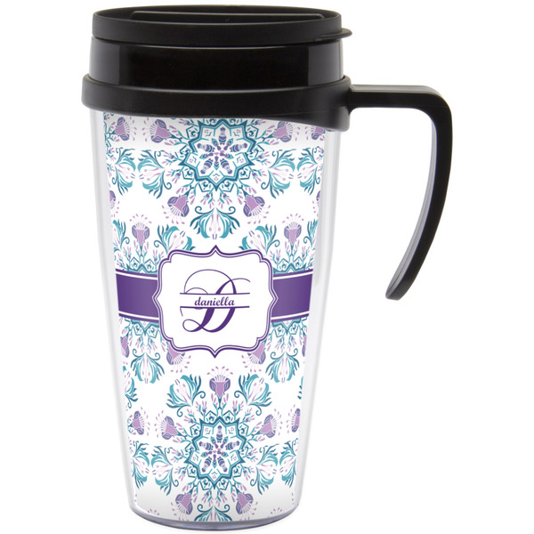 Custom Mandala Floral Acrylic Travel Mug with Handle (Personalized)