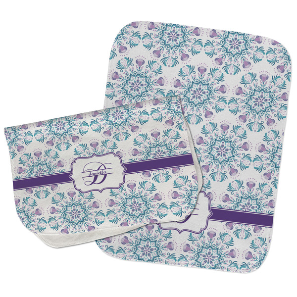 Custom Mandala Floral Burp Cloths - Fleece - Set of 2 w/ Name and Initial