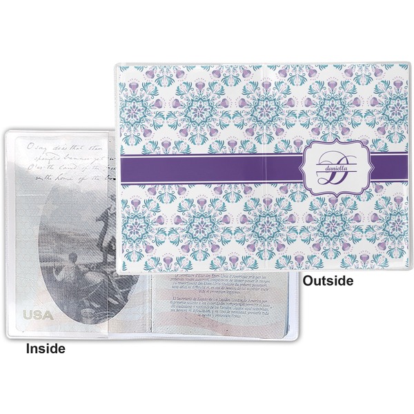 Mandala Floral Vinyl Passport Holder - Flat Front and Back