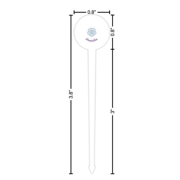 Mandala Floral White Plastic 4" Food Pick - Round - Dimensions