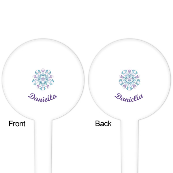 Mandala Floral White Plastic 4" Food Pick - Round - Double Sided - Front & Back