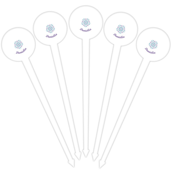 Mandala Floral White Plastic 4" Food Pick - Round - Fan View