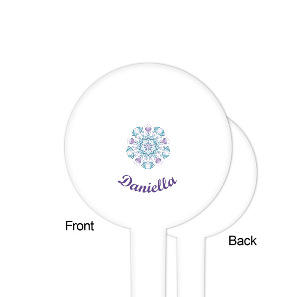 Mandala Floral White Plastic 4" Food Pick - Round - Single Sided - Front & Back