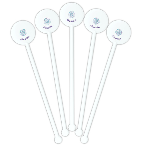 Mandala Floral White Plastic 5.5" Stir Stick - Fan View