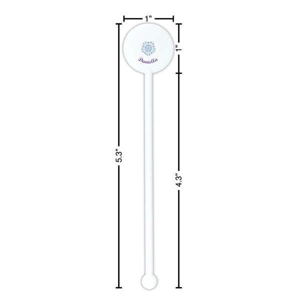 Mandala Floral White Plastic 5.5" Stir Stick - Round - Dimensions
