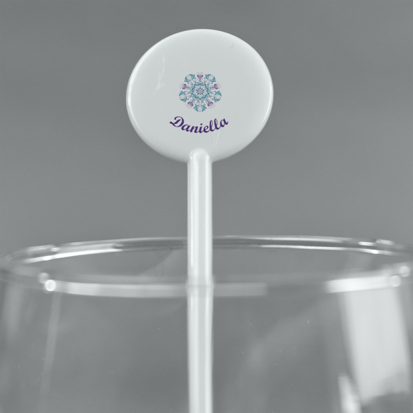 Mandala Floral White Plastic 5.5" Stir Stick - Round - Main
